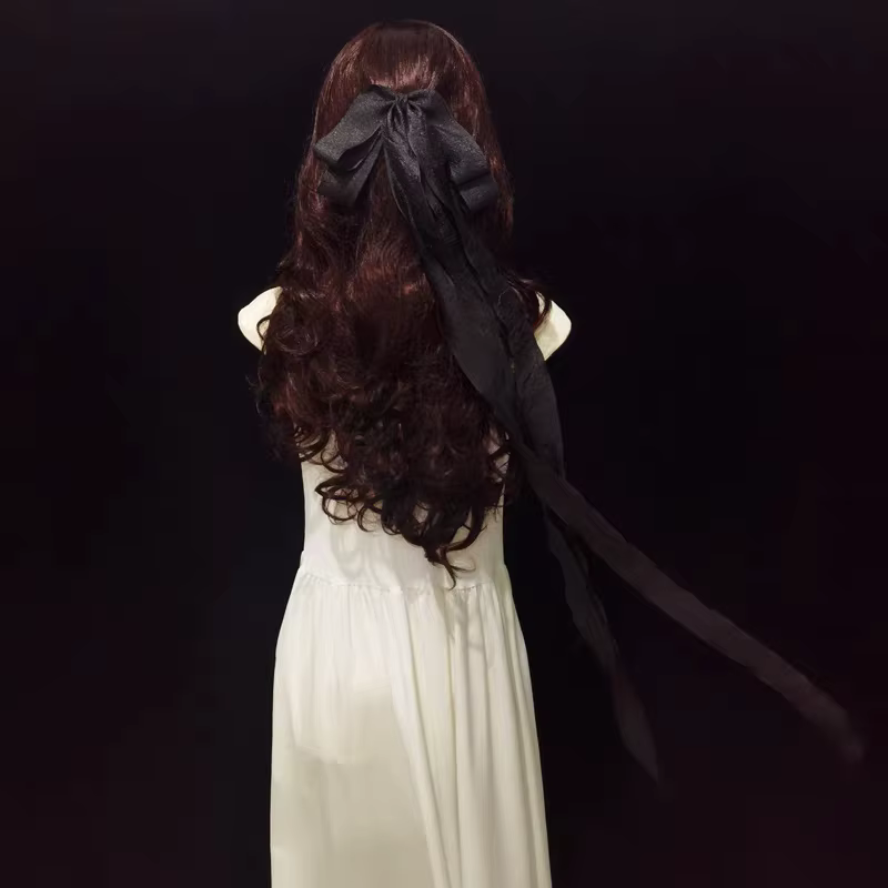 Barrette à cheveux extra-longue avec nœud en pompon, style ballerine française, avec clip supérieur et pince à ressort en ruban pour l'arrière de la tête