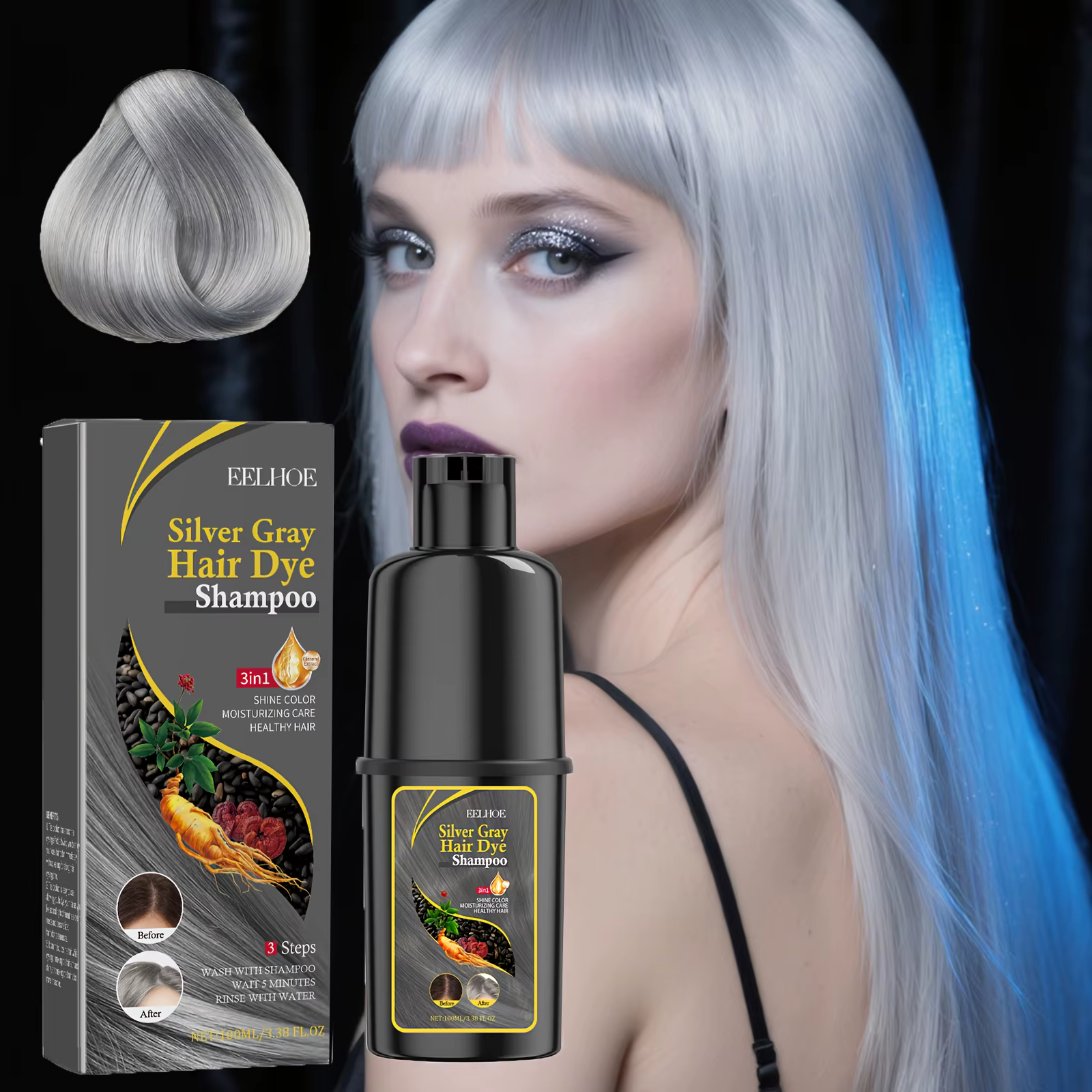 Shampoing de teinture pour cheveux gris argenté