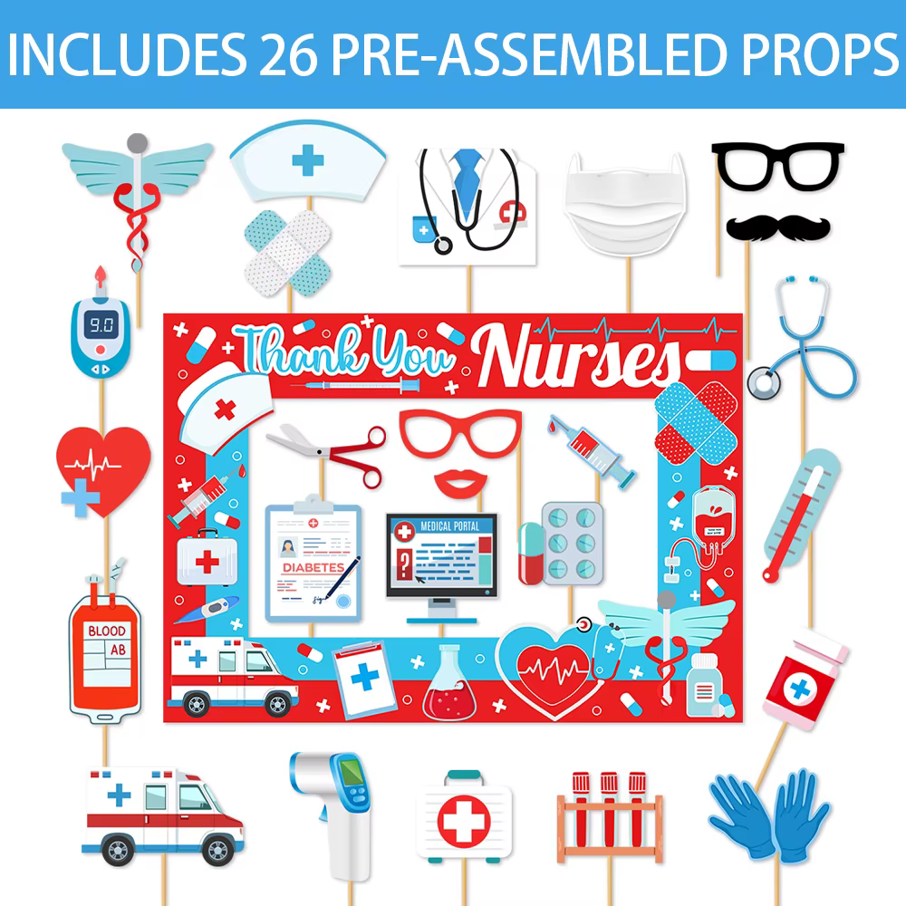 Kit d'accessoires de cabine Photo pour infirmières, lettre de remerciement pour la journée des infirmières, accessoires Photo avec cadre de cabine Photo, accessoires pour Selfie, décor de fête pour la