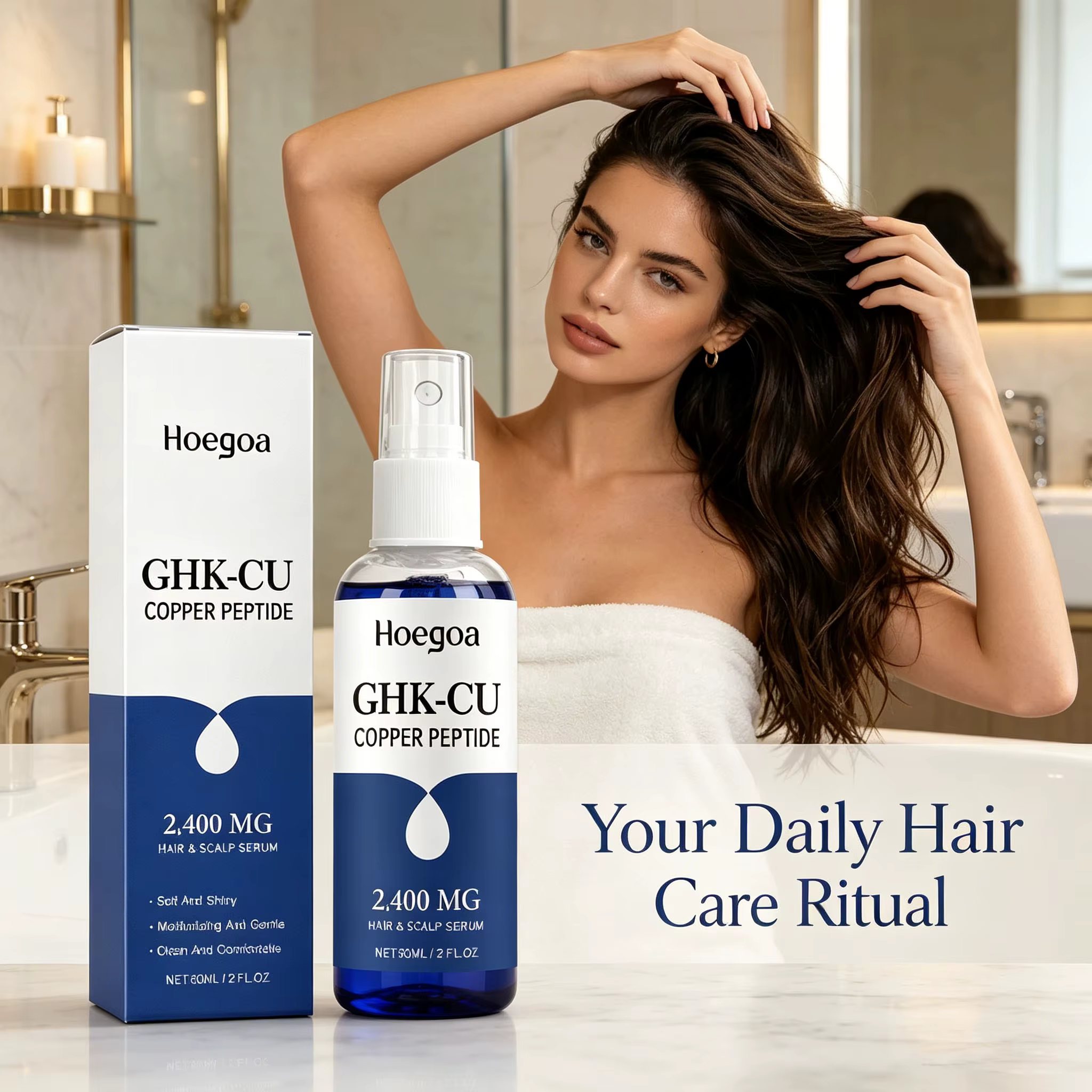 Sérum capillaire Hoegoa Ghk-cu au peptide de cuivre pour réparer les pointes sèches et abîmées, réparer la barrière du cuir chevelu, absorption rapide, essence réparatrice pour les cheveux