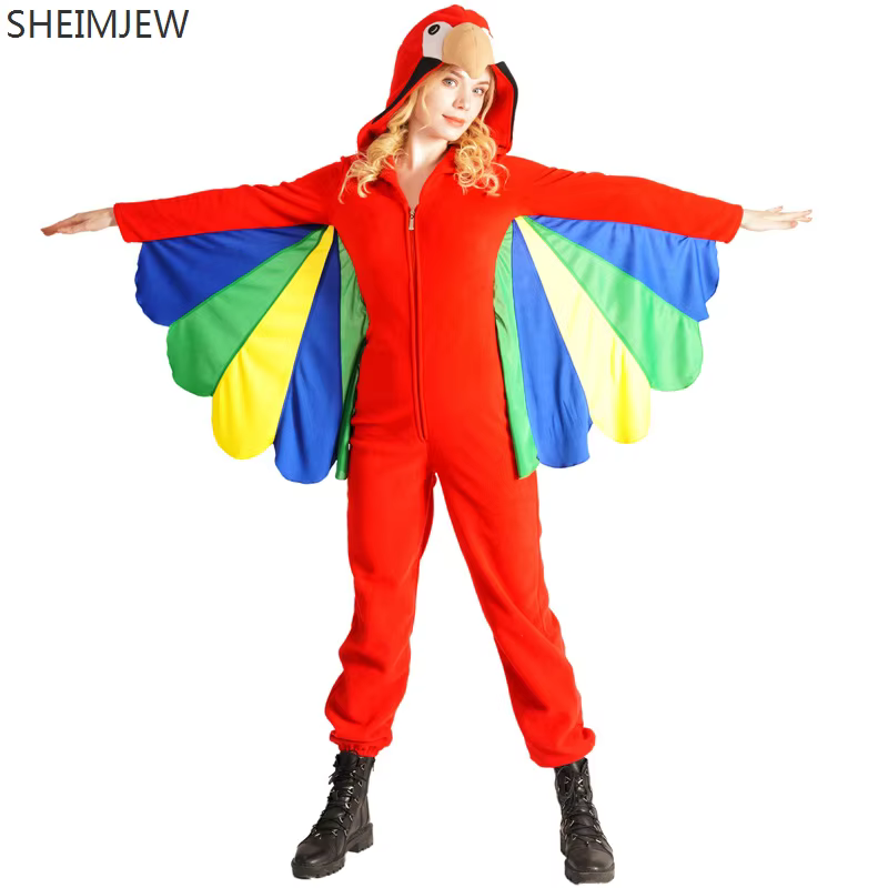 Costume de mascotte drôle d'oiseau perroquet pour femme adulte, déguisement de perroquet rouge pour carnaval, fête, spectacle sur scène, tenue de rave