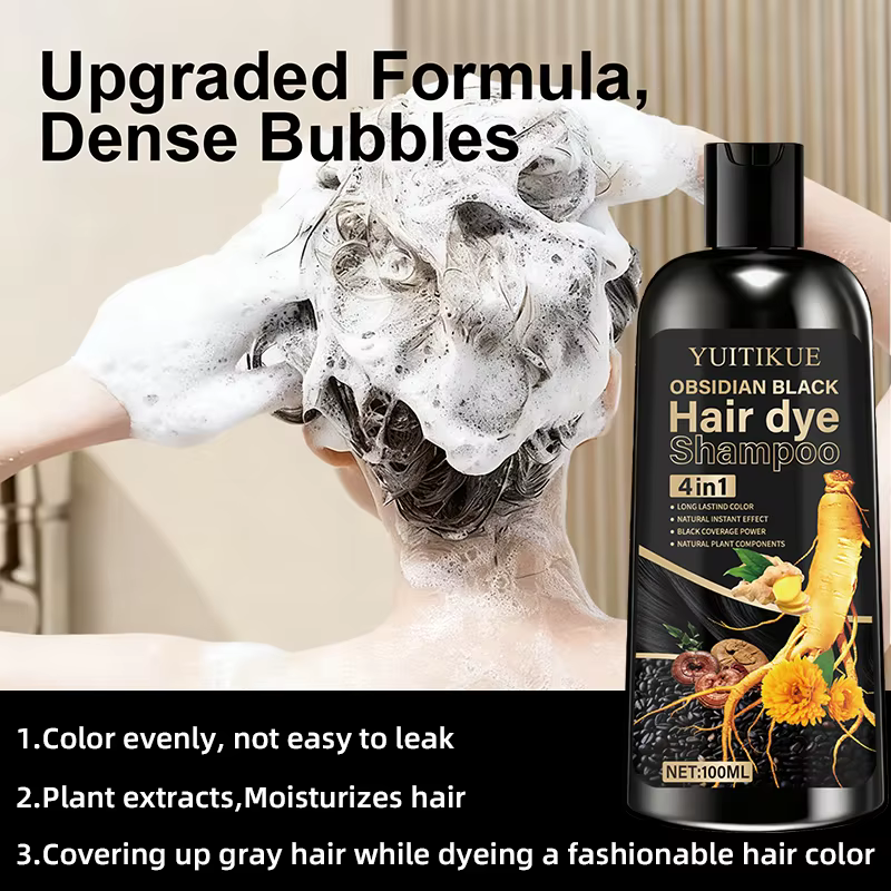 Shampoing colorant capillaire noir obsidienne 100 ml - Formule végétale 4 en 1