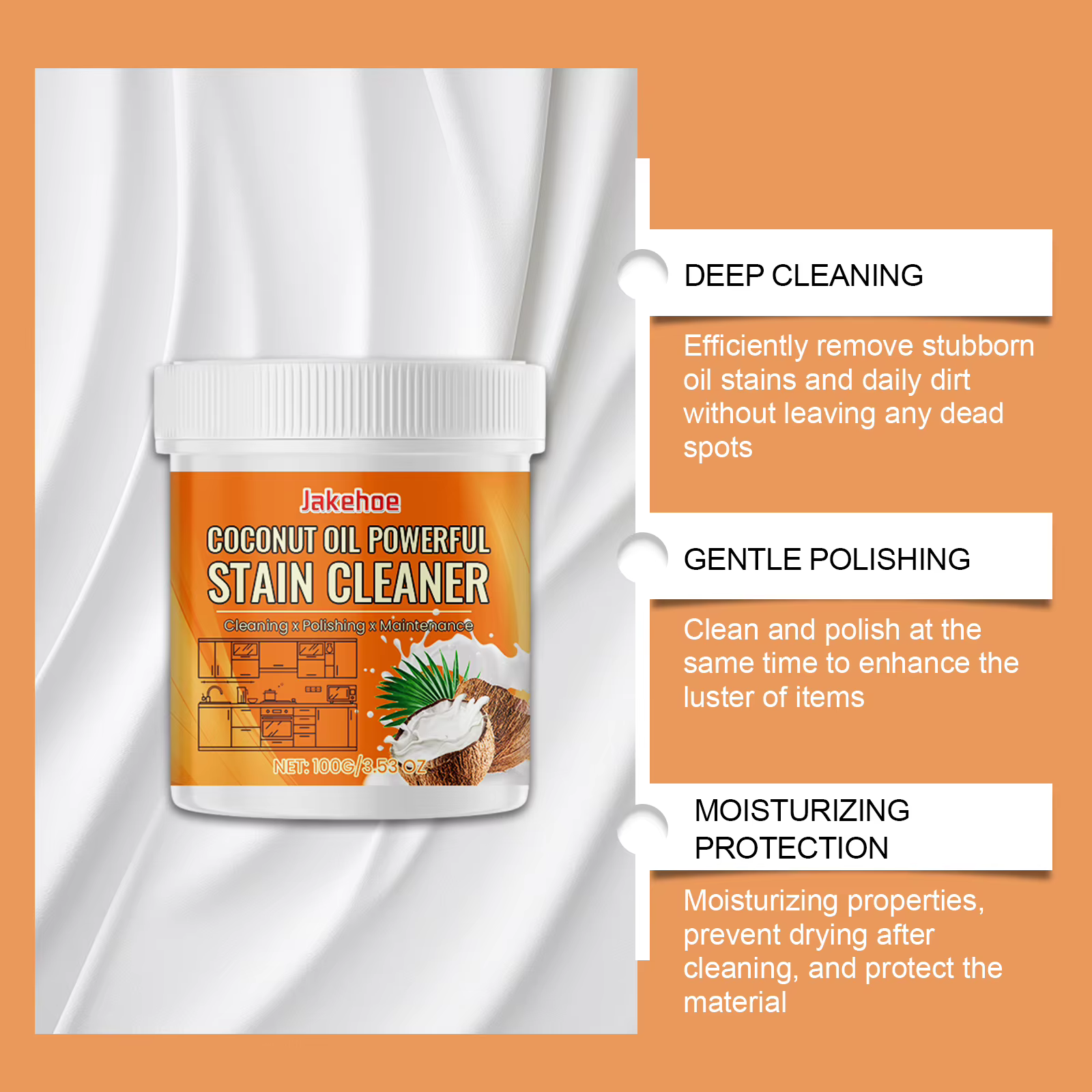 Pâte de polissage à l'huile de noix de coco, nettoyage polyvalent, décontamination, dégraissage, nettoyant de Surface pour ustensiles de cuisine, 100G