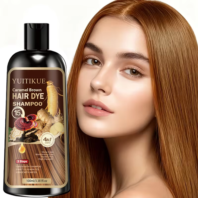YUITIKUE Shampooing colorant pour cheveux brun caramel