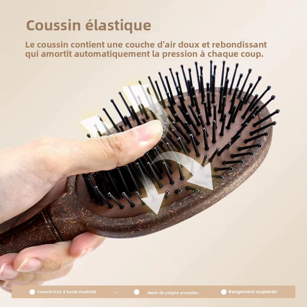 Brosse à cheveux à coussin d'air en noix de coco