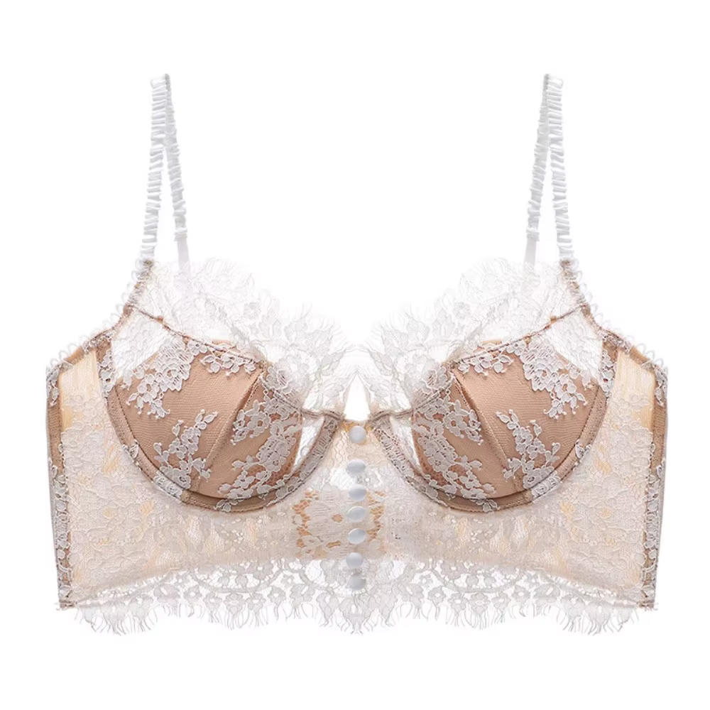 Soutien-gorge en dentelle ultra-mince pour femme, charmant soutien-gorge d'augmentation mammaire, pur désir, français, sexy, été