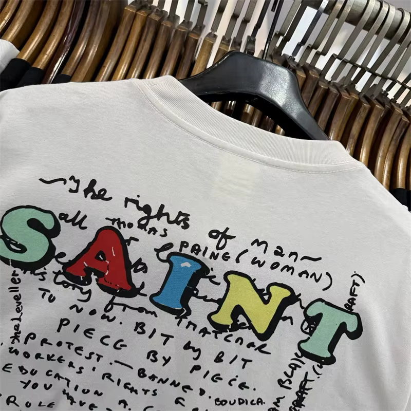 T-shirt imprimé masqué SAINT Mxxxxxx pour hommes et femmes, décontracté, coupe oversize, blanc délavé