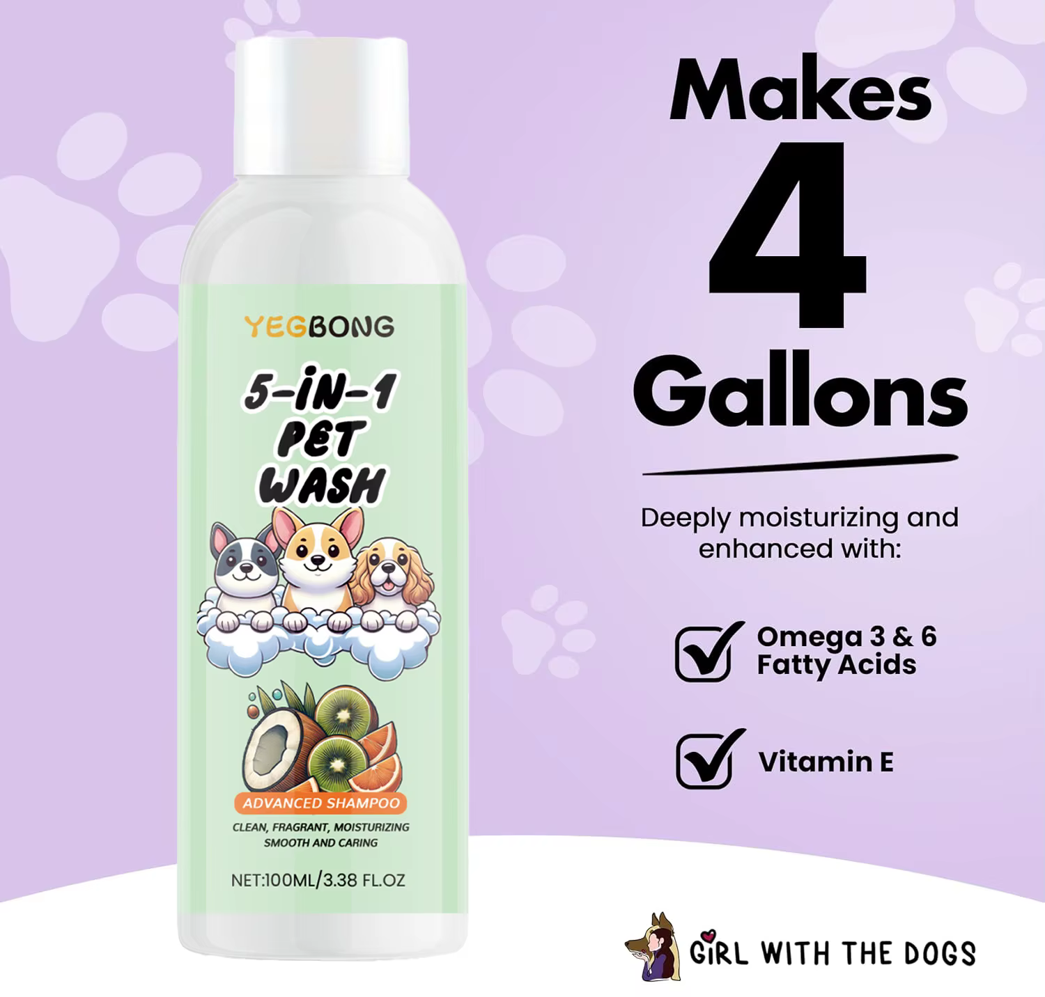 Shampoo pour chien à l'odeur de noix de coco, nettoyant, hydratant, désodorisant pour animaux de compagnie, parfum longue durée, pelage doux, lisse et brillant, soin du pelage