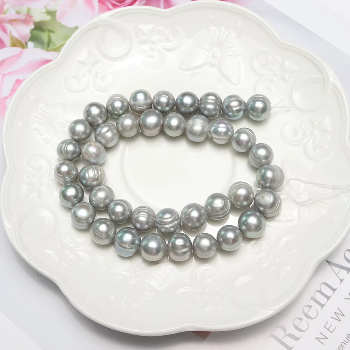 Perle d'eau douce naturelle de classe A, perles rondes grises en nacre, bijoux exécutifs, collier à faire soi-même, accessoires de bracelet, cadeau