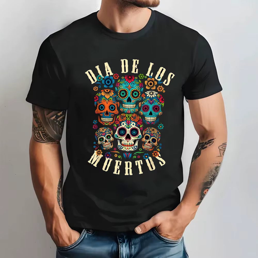 Dia De Los Muertos jour des morts crâne drôle unisexe t-shirts graphiques t-shirts col rond hommes coton t-shirt vêtements De fête Streetwear