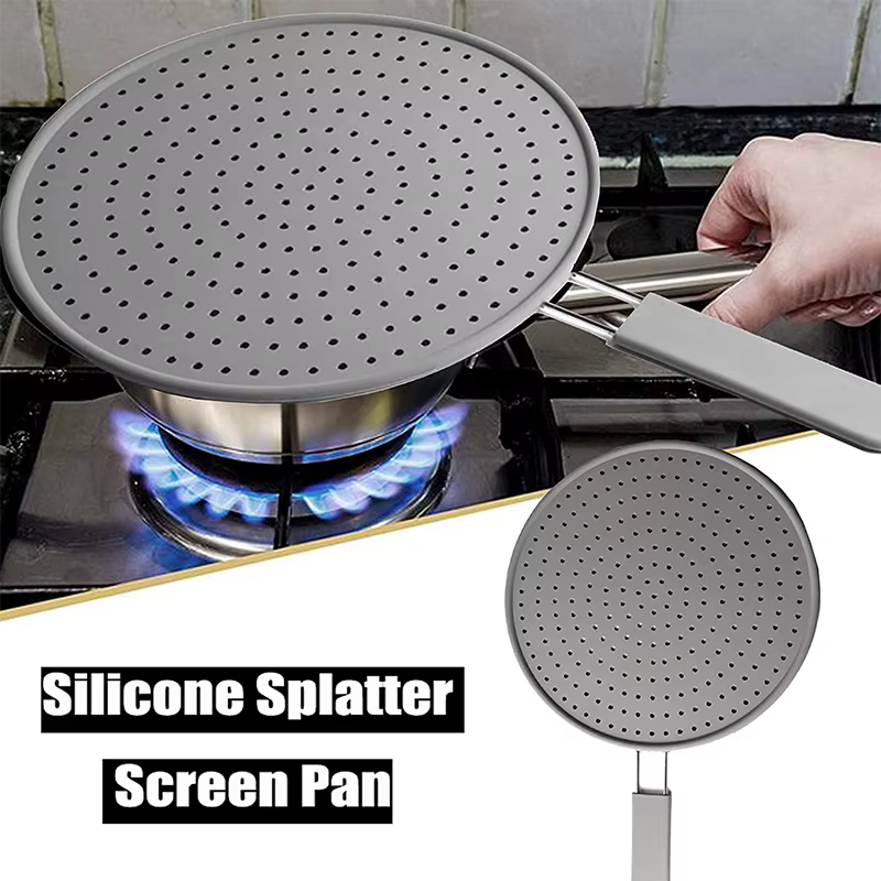 Écran anti-éclaboussures de cuisine en Silicone avec poignée, résistant à la chaleur, protection contre les éclaboussures d'huile, couvercle de panneau de vidange, couvercle de poêle de cuisine