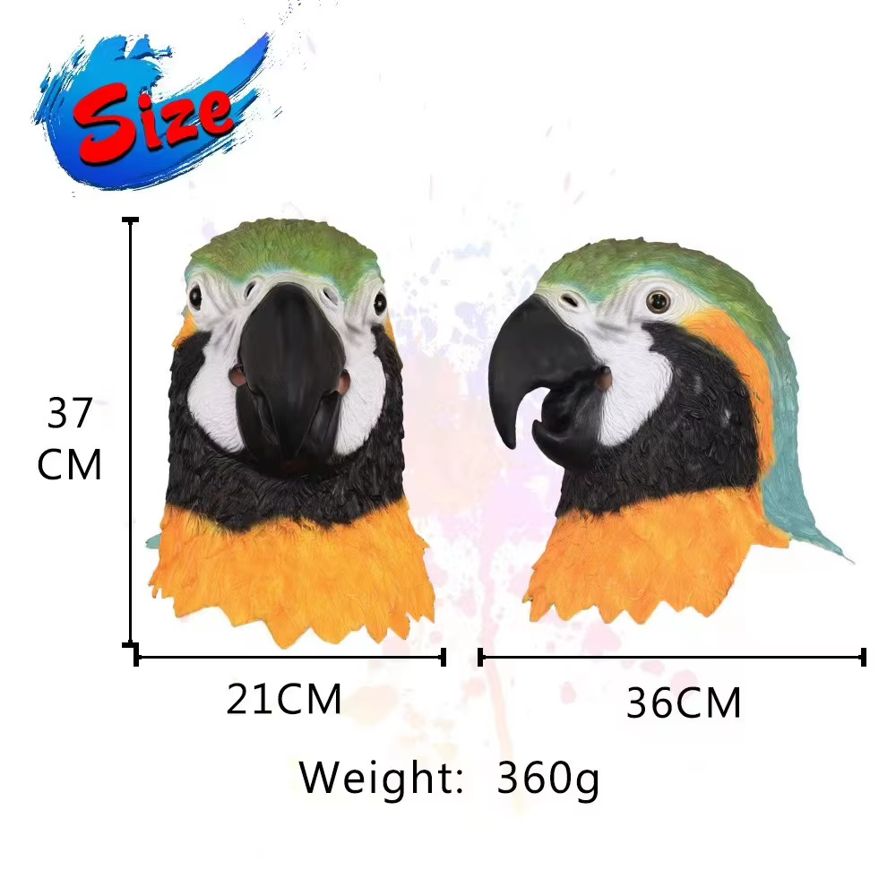Masque drôle de tête d'oiseau de perroquet, masque de cosplay d'Halloween, masque en latex, style long, costume de fête, masque Kiev illage de Rhadulte