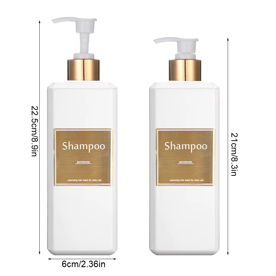 Distributeur de shampoing 500ml/16.9oz, bouteille à pompe à pression avec étiquettes dorées étanches, bouteilles de lavage du corps pour salle de bain, shampoing et après-shampooing