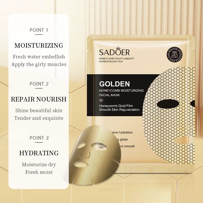 5 pièces SADOER 24K doré hydratant masques pour le visage soins de la peau raffermissant nourrissant lisse rajeunissement de la peau masque feuilles masque