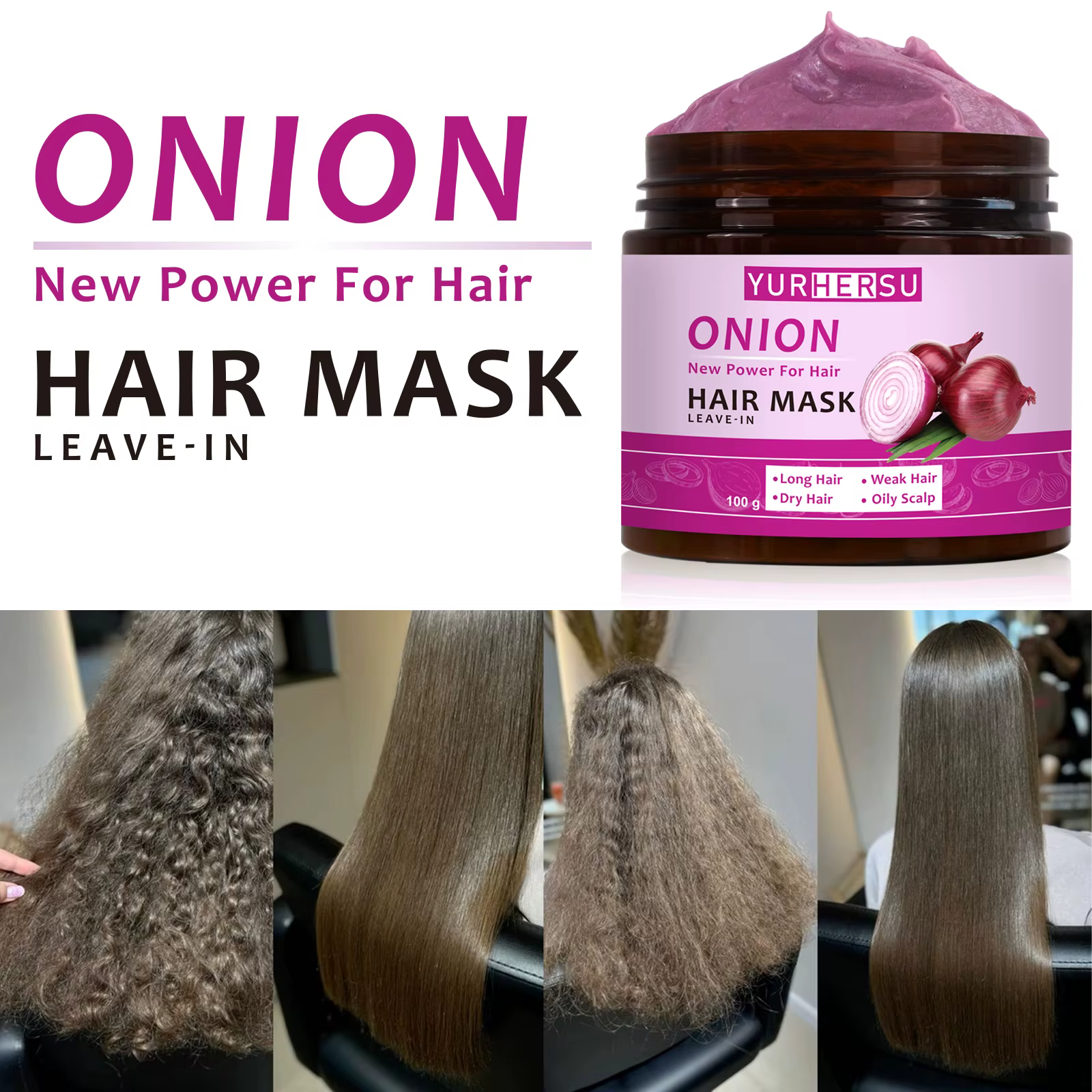 Le masque capillaire sans lavage à l'essence d'oignon nourrissant en profondeur peut réparer naturellement les cheveux secs et abîmés