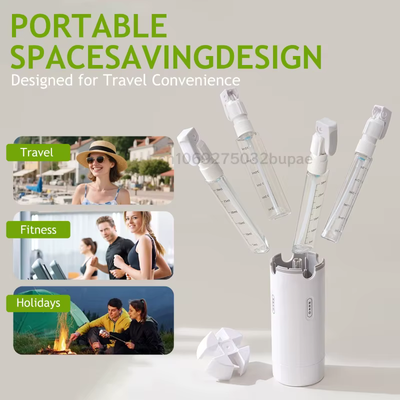 Distributeur de voyage 4-en-1, flacon de shampoing rechargeable portable, adaptateur de voyage, flacon pulvérisateur rechargeable détachable, transparent et visible