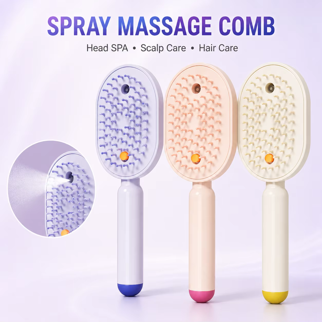 Peigne de massage capillaire avec fonction de pulvérisation hydratante