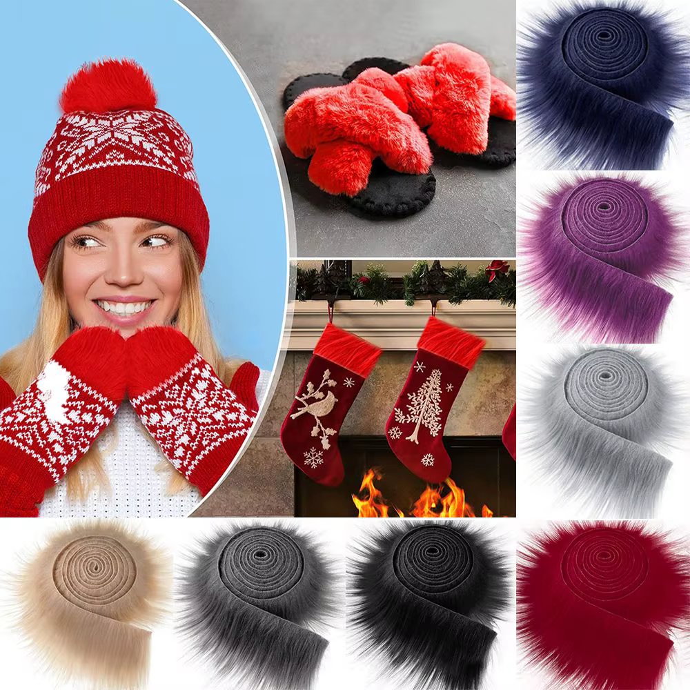 Rouleau de Tissu en Fausse Fourrure Pelucheuse à Rayures, Ruban Doux pour Garniture de Costume d'Hiver, à Faire Soi-Même