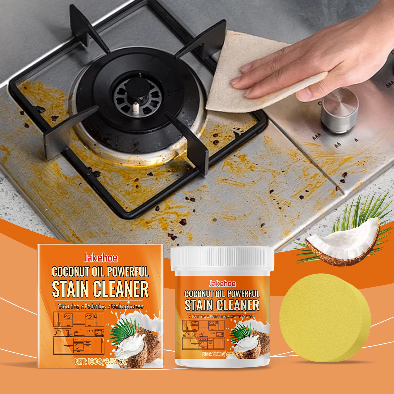 Pâte de polissage à l'huile de noix de coco, nettoyage polyvalent, décontamination, dégraissage, nettoyant de Surface pour ustensiles de cuisine, 100G