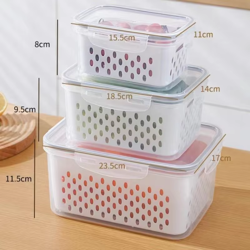 Contenants de stockage de fruits pour réfrigérateur, contenants hermétiques pour légumes avec passoire amovible, pour garder les fruits frais plus longtemps