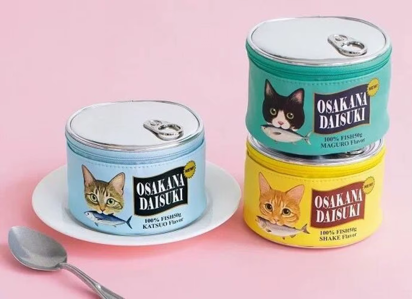 Pochette cosmétique créative en forme de poisson-chat cylindrique, sac de rangement mignon en forme de boîte de conserve de sardines pour filles