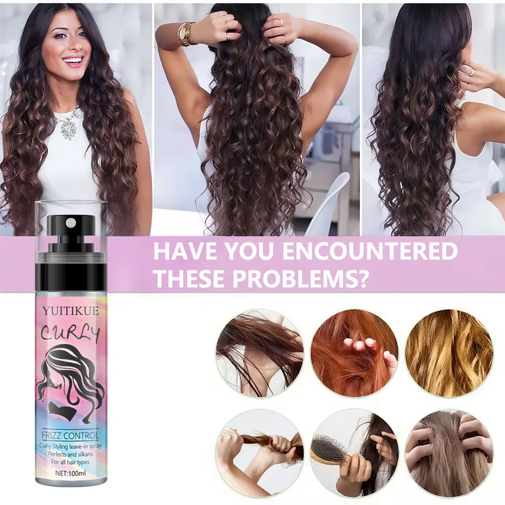 YUITIKUE Spray Coiffant Sans Rinçage pour Cheveux Bouclés - Anti-Frisottis