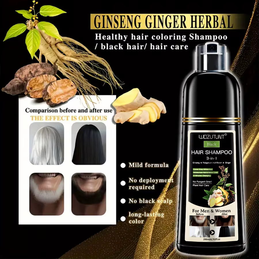 Shampoing 3 en 1 à base de plantes naturelles, 200ml, noir, marron foncé, couverture grise, nourrissant en profondeur, crème de coloration rapide pour femmes et hommes