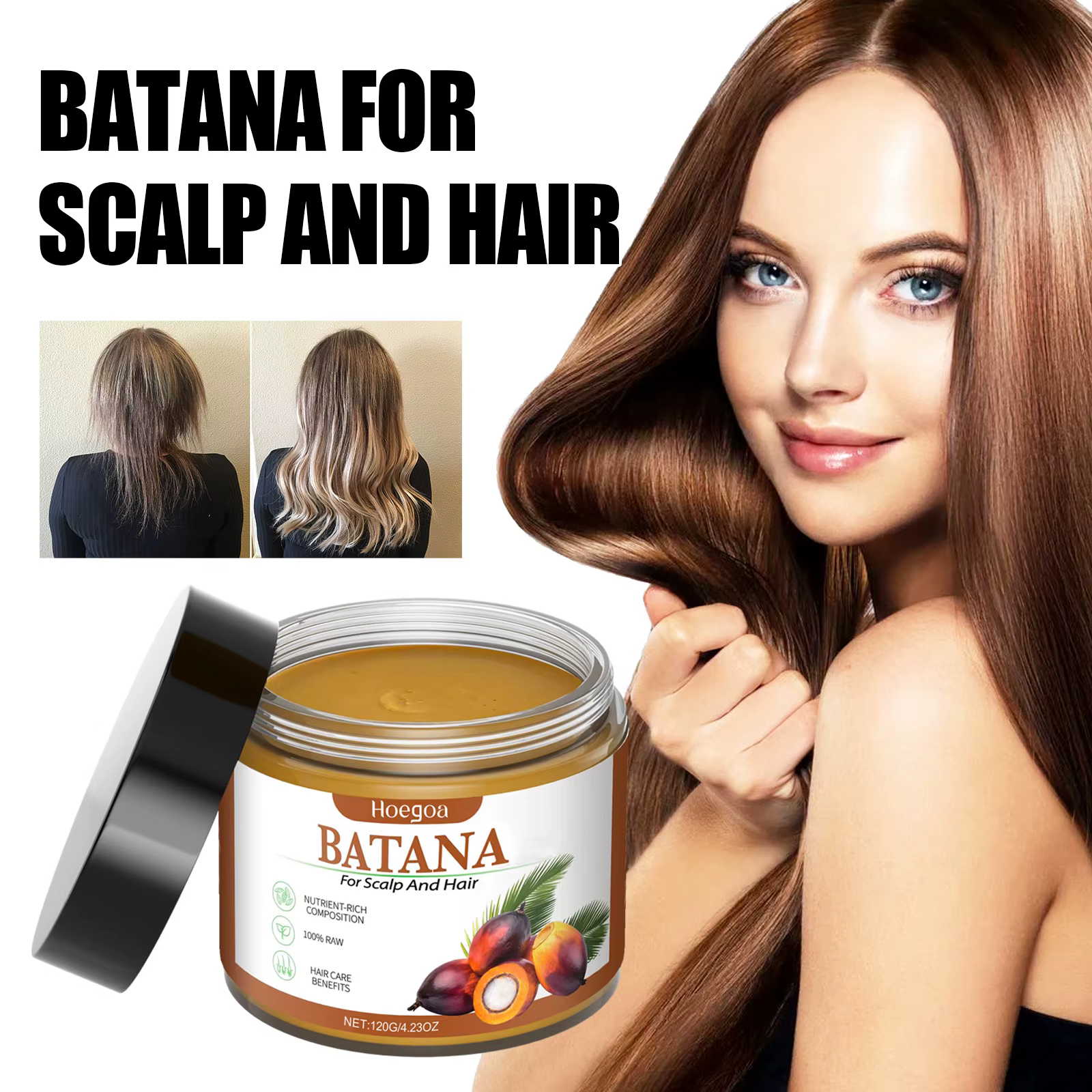 Batana Oil 100% huile de soin capillaire naturelle prévient la perte de cheveux chez les hommes et les femmes nourrit