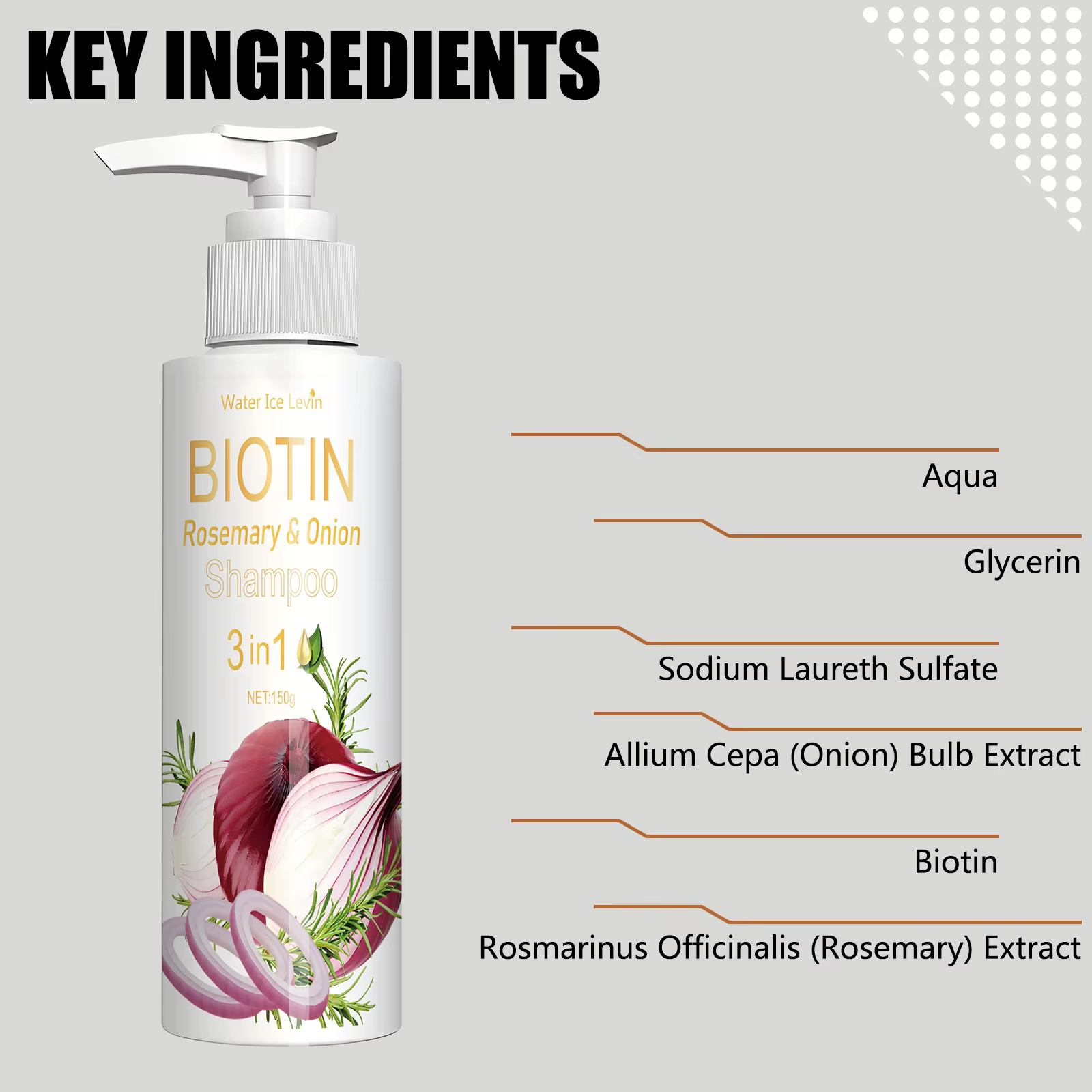 Shampoing à l'oignon au romarin et à la biotine