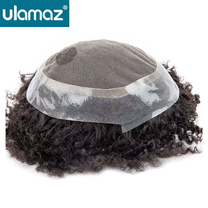 Prothèse capillaire homme bouclée en cheveux naturels