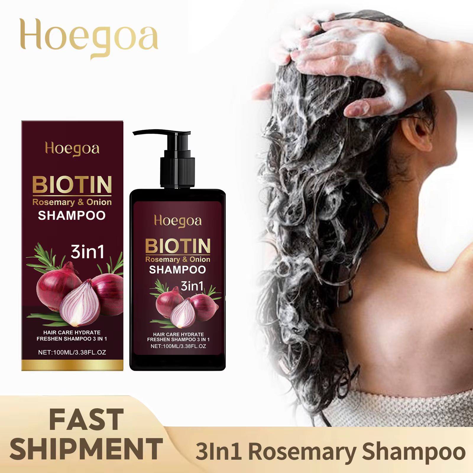 Shampoo à l'oignon rouge et au romarin anti-chute