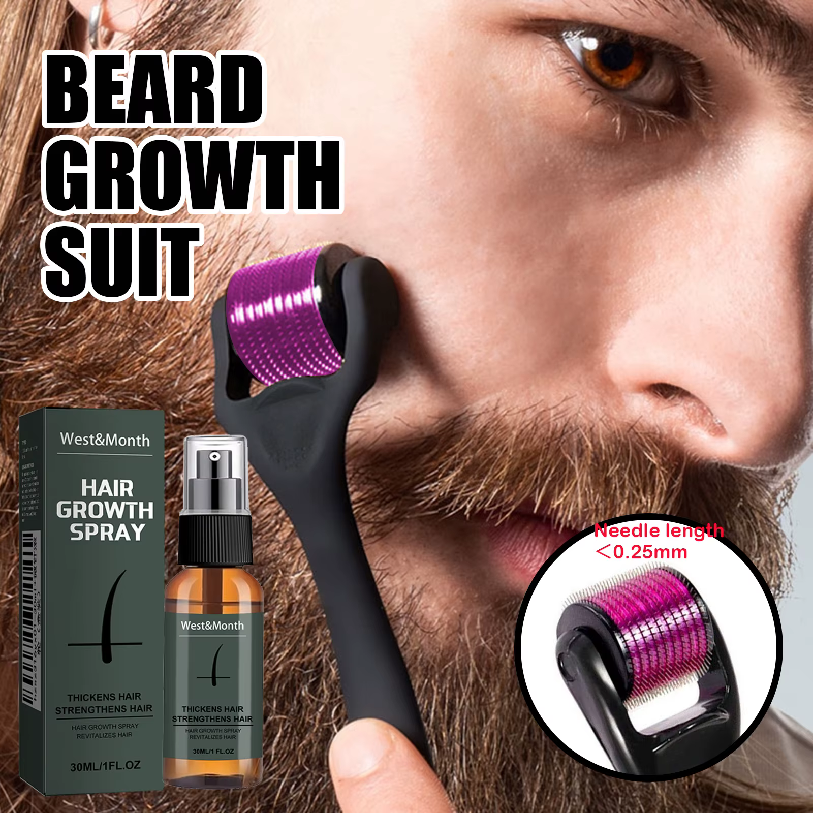 Kit de spray pour barbe homme avec micro-rouleau 0