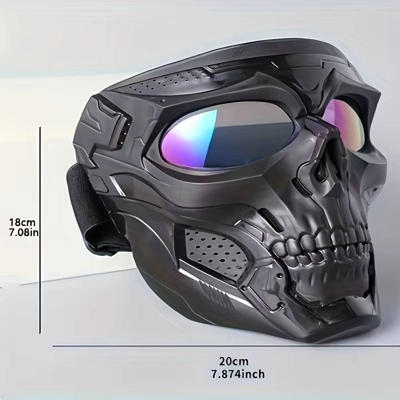 Masque de crâne complet coupe-vent – Lunettes colorées, motif squelette, parfait pour Halloween, jour des morts, cosplay