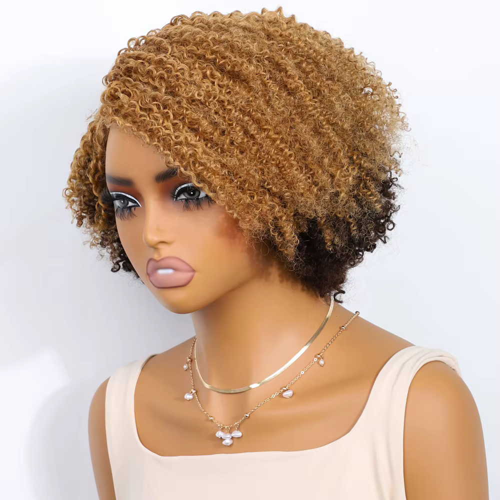 Perruques Lekker Blonde 100% Cheveux Humains Longs Afro Kinky Bouclés avec Raie Latérale en Dentelle Bob pour Femmes