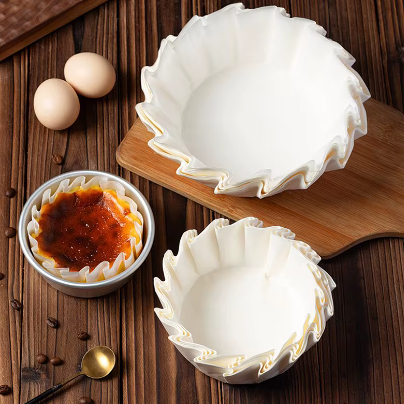 Moule en papier pliable pour gâteau au fromage basque, papier de cuisson, huile de cuisson, bord vert, mousse, libération de poulet