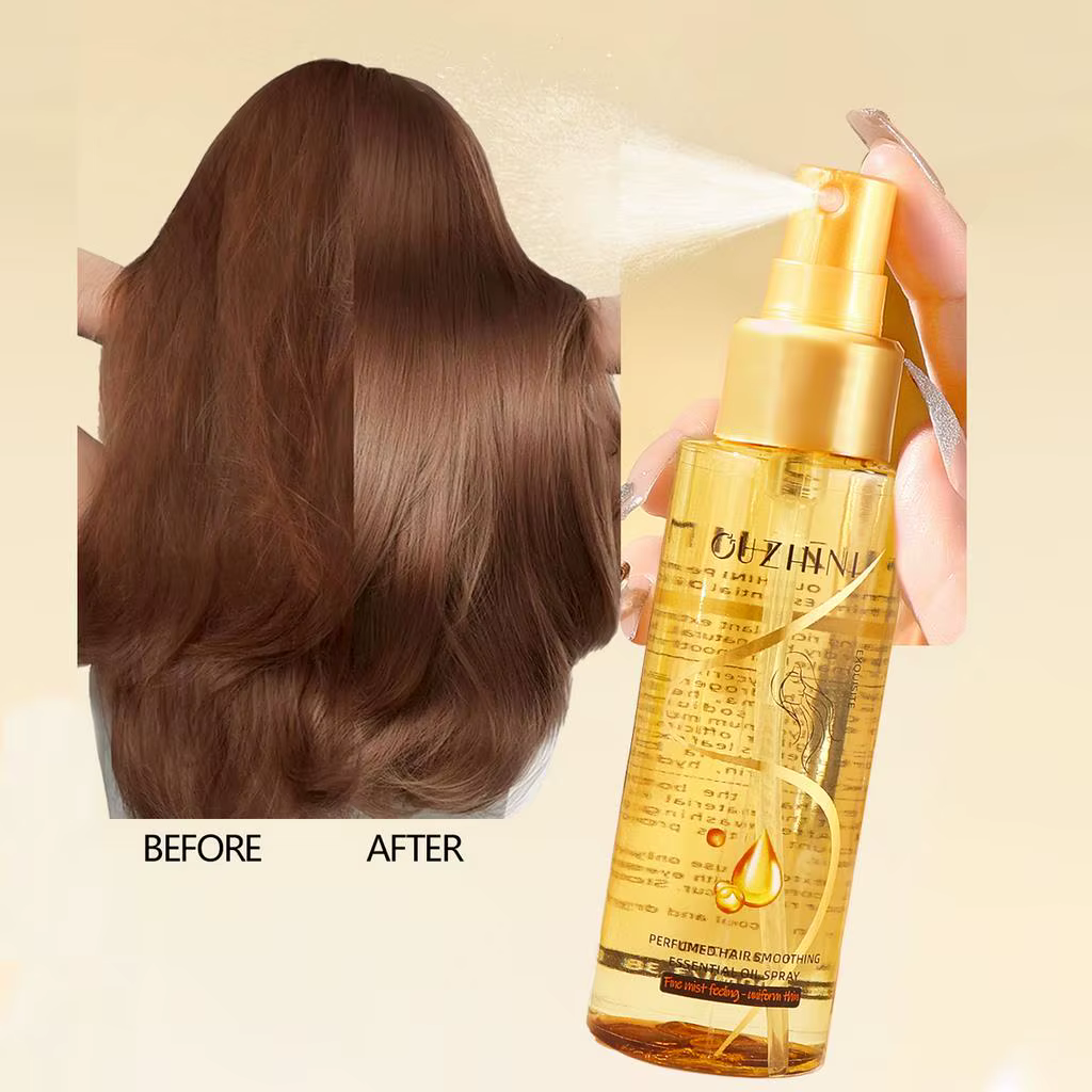 Le spray d'huile essentielle de soin capillaire nourrissant en profondeur peut augmenter la brillance et améliorer la réparation et les dommages causés par les cheveux