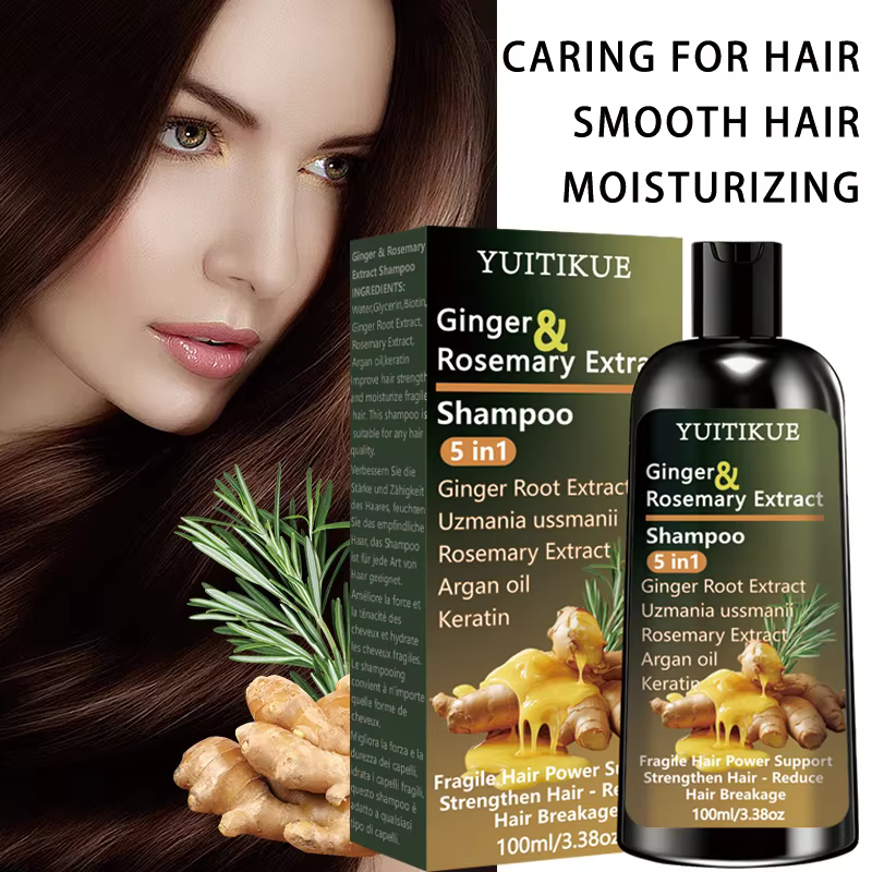YUITIKUE Shampooing à l'extrait de gingembre et de romarin 5 en 1 : nourrit intensif