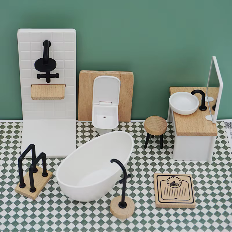 Mini serviette de toilette T1 en bois, échelle 1:12, maison de courses, baignoire, évier, meubles de maison miniatures, ornements de scène, jouets de maison de jeu, décoration d'intérieur