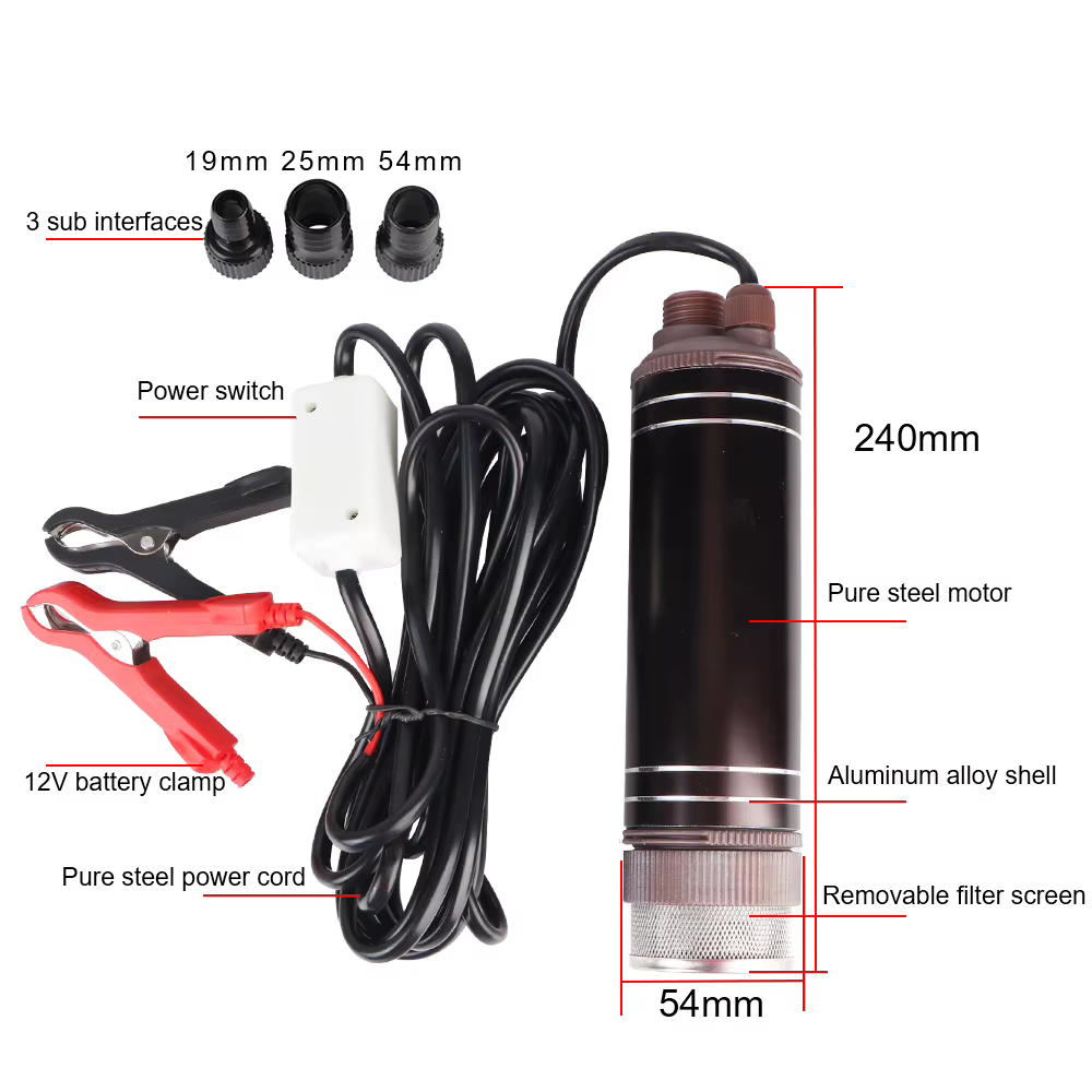 Pompe à huile auto-amorçante haute puissance, Mini coque en alliage d'aluminium 45L/min pour pomper l'huile Diesel, transfert de carburant Submersible, 12V