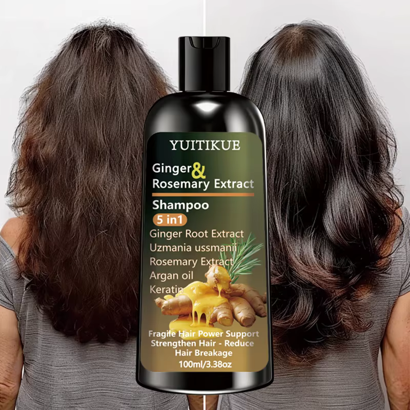 Shampoo à l'extrait de gingembre et de romarin YUITIKUE 5-en-1 : Nourrit intensément
