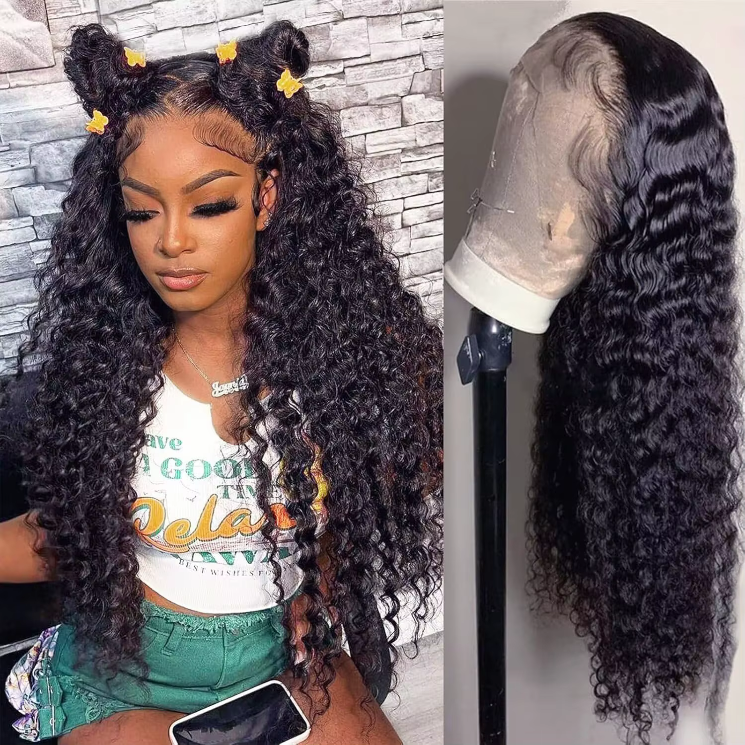 Perruque BOB vague profonde cheveux humains 13x4 HD bouclés dentelle avant perruques