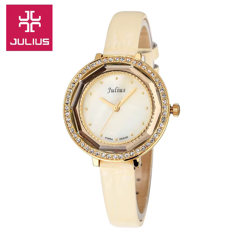 Montre à quartz en nacre pour femme, Julius Lady, bracelet en cuir véritable, mode japonaise, heures, cadeau pour fille, sans boîte