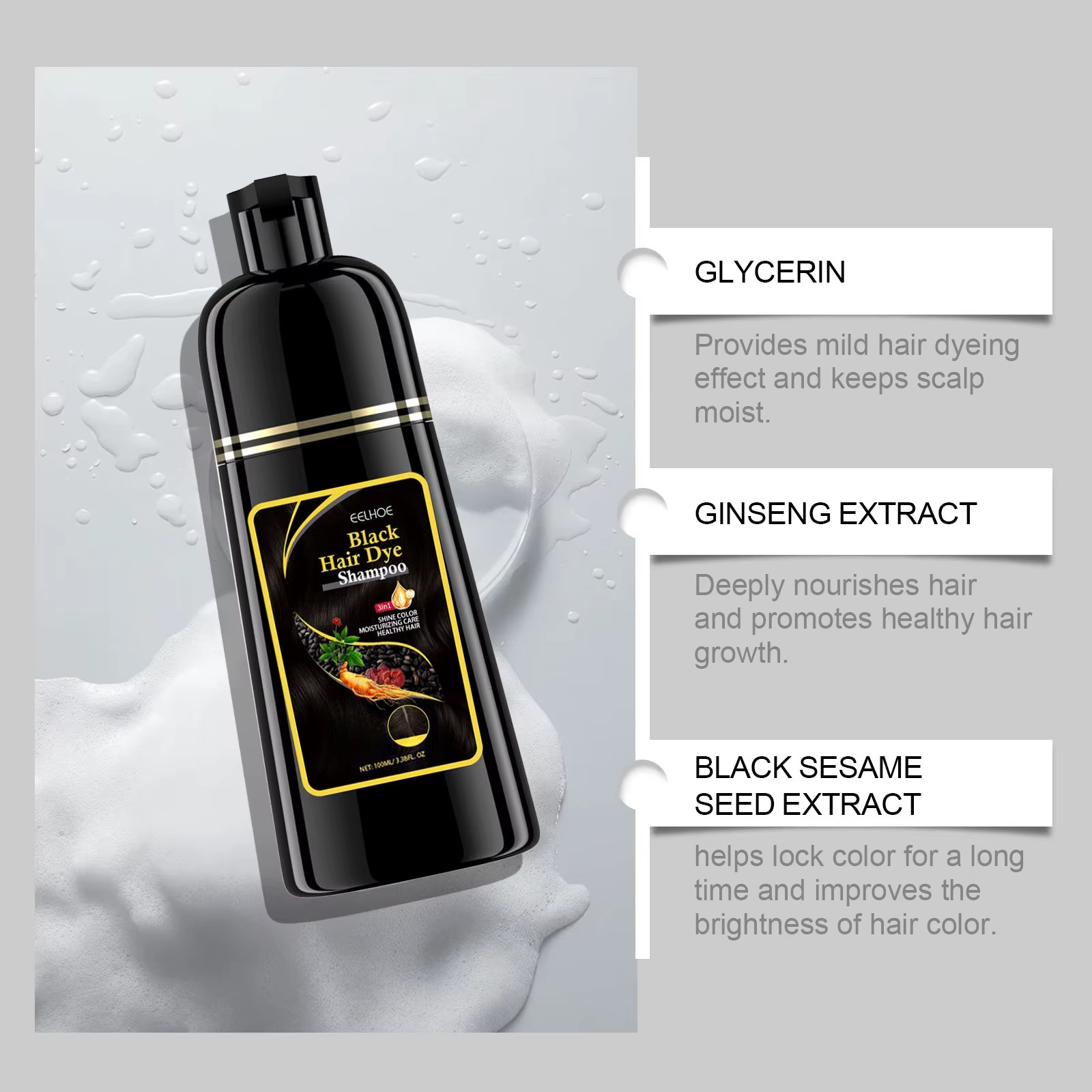 Shampooing de coloration instantanée 3 en 1