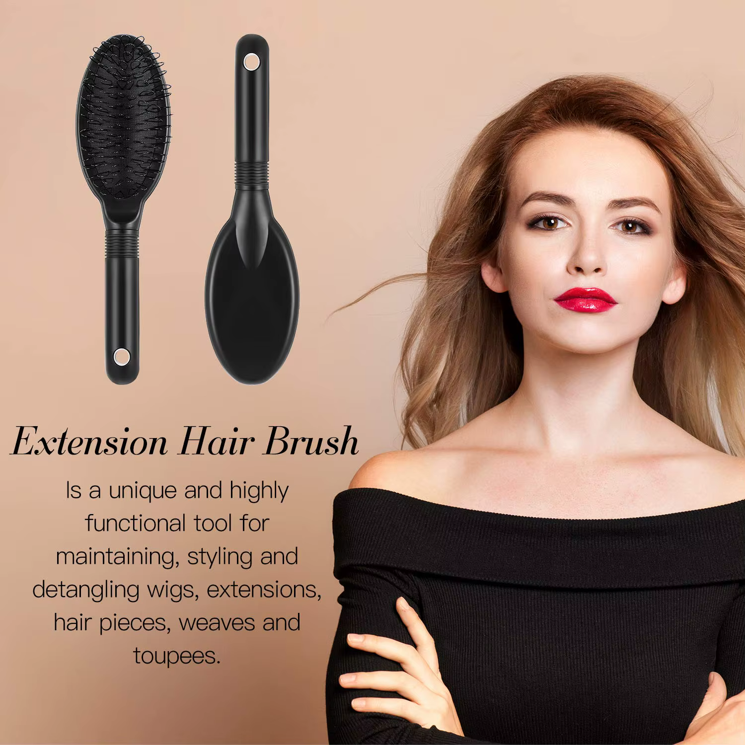 Pinceau d'extension de cheveux de perruque de boucle, morceaux de cheveux, postiches, brosse tissée pour le broCumbria, poignées de style, cheveux naturels et synthétiques