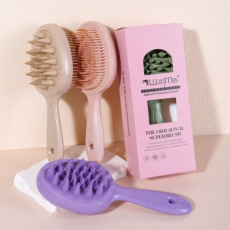 Brosse de massage du cuir chevelu démêlante douce WANMEI avec poignée confortable pour cheveux secs et humides