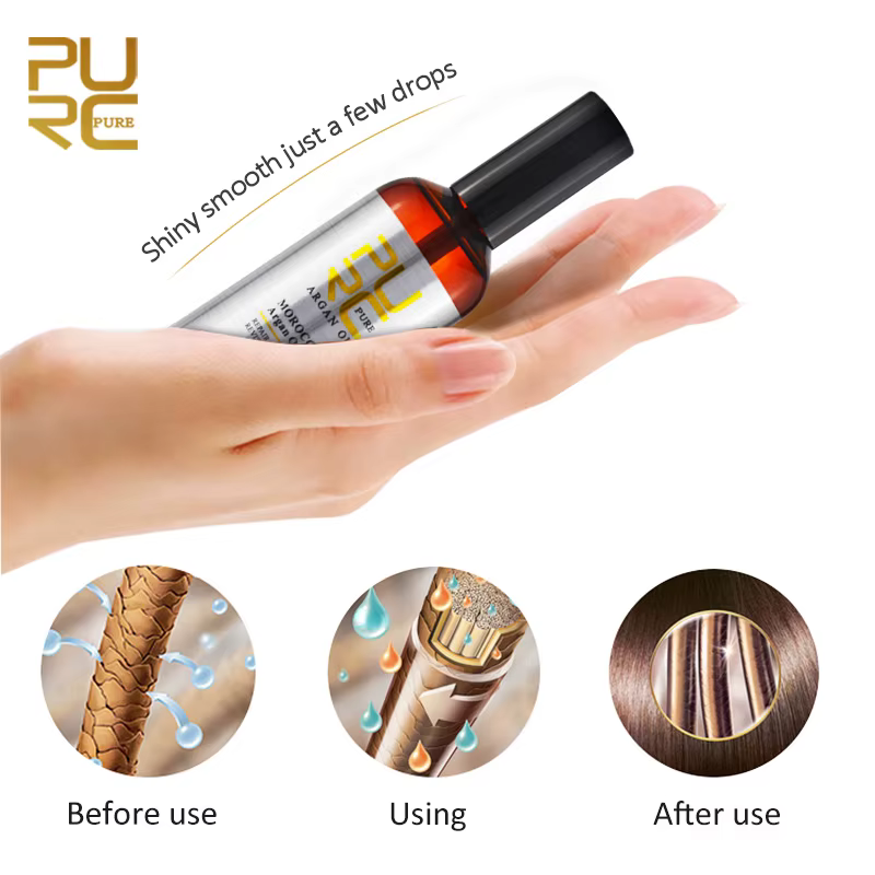 PURC – huile d'argan marocaine, traitement lissant pour cheveux, réparation des frisottis endommagés, produits de soins capillaires pour femmes, 100ml