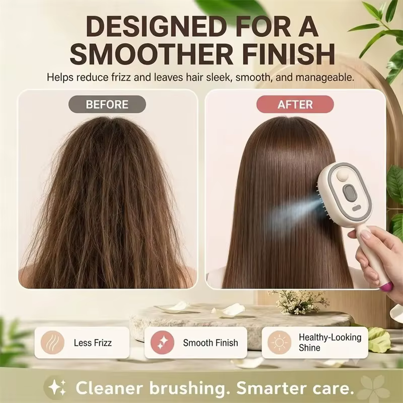 Brosse à cheveux électrique anti-frisottis et démêlante avec spray