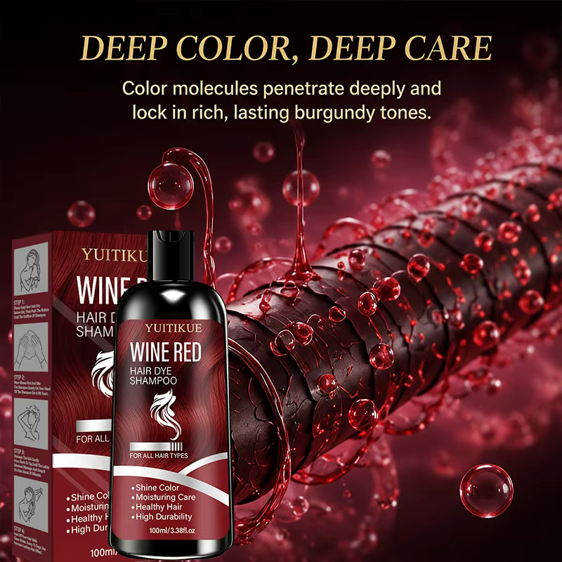 Shampooing colorant pour cheveux rouge vin, 100ml, couleur longue durée, soin hydratant pour les cheveux, shampooing colorant doux adapté à tous les types de cheveux