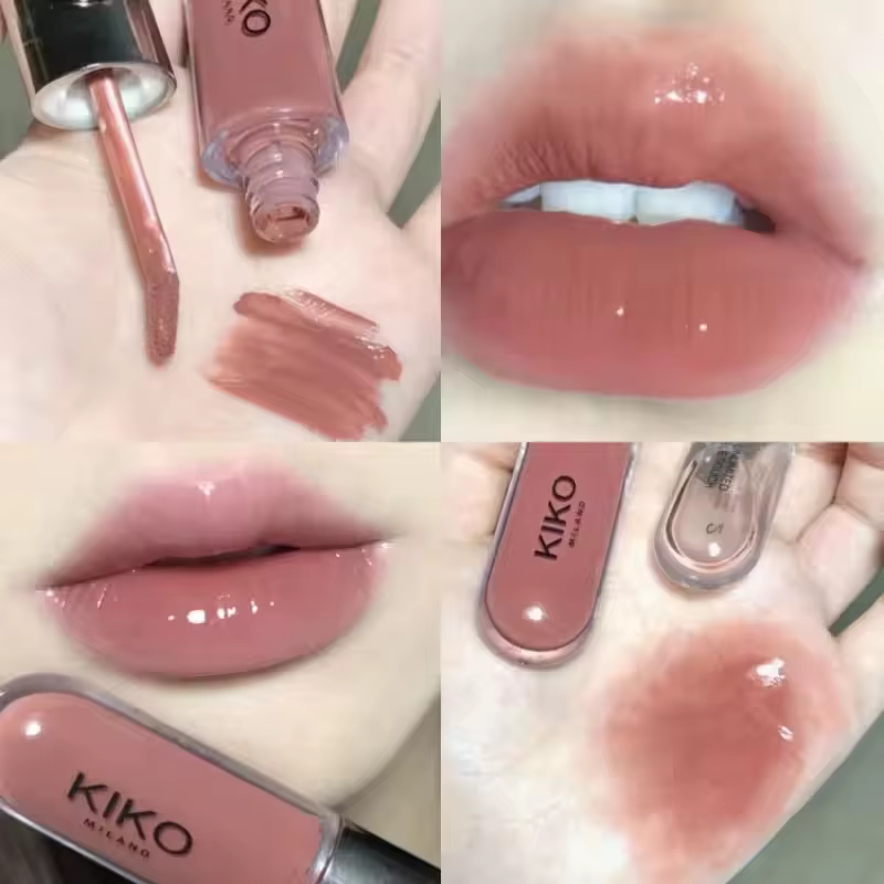 Nouveau Rouge à Lèvres Double Embout Kiko, Gloss Transparent Effet Miroir, Huile à Lèvres Longue Tenue, Gloss Riche et Sexy, Teinte Lait Thé Pâte de Haricot, Maquillage Naturel