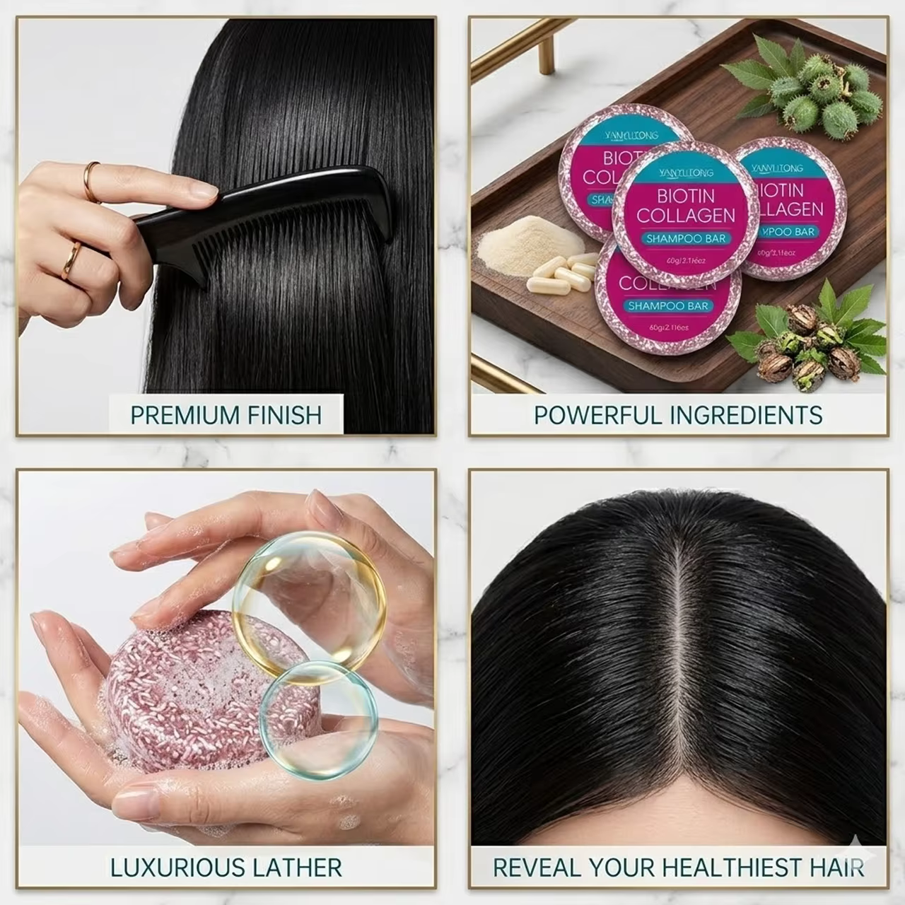 Le shampoing solide au collagène enrichi en biotine hydrate et nourrit
